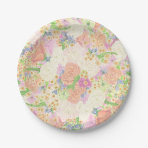 Assiettes En Carton Aquarelle Floral Garden Party Crest