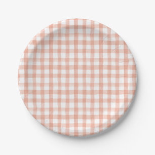 Assiettes En Carton Aquarelle Floral Jardin Peach En vichy