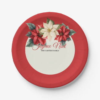 Assiettes En Carton Aquarelle Floral Vintage Rouge Poinsettia Noël