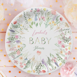 Assiettes En Carton Aquarelle florale Alphabet Baby shower ABC