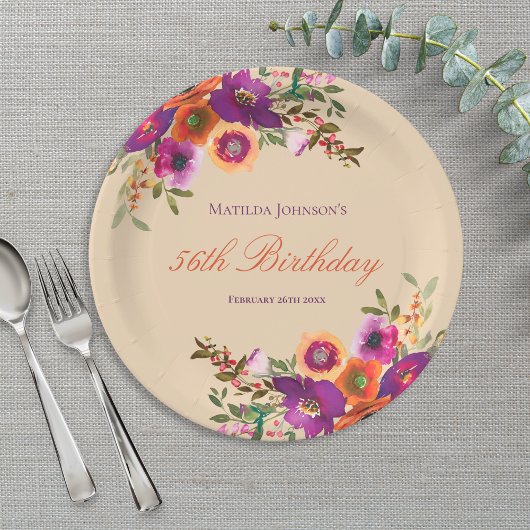 Assiettes En Carton Aquarelle Florale Automne fête d'anniversaire