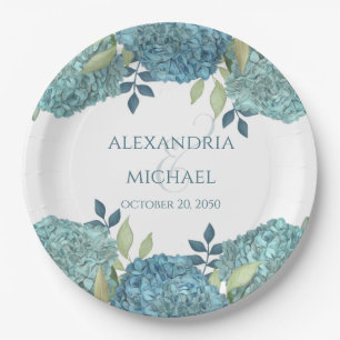 Assiettes En Carton Aquarelle Florale Bleu Floral Hydrangée Simple