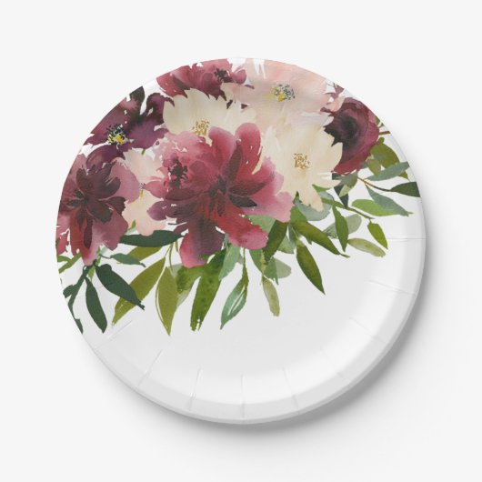 Assiettes En Carton Aquarelle florale de Bourgogne (Devant)