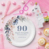 Assiettes En Carton Aquarelle florale Dusty bleu rose 90e anniversaire (Fête)