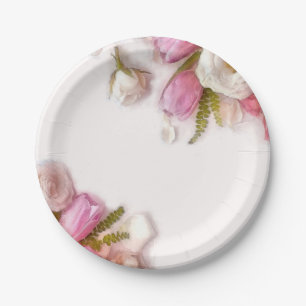 Assiettes En Carton Aquarelle florale élégante de ressort rose et