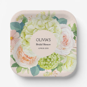 Assiettes En Carton Aquarelle Florale Fête des mariées rose pâle