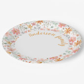 Assiettes En Carton Aquarelle florale orange nom grâces (Angle)