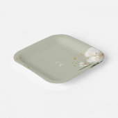 Assiettes En Carton Aquarelle florale vert Sage Initiales Mariage (Angulaire)