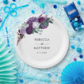 Assiettes En Carton Aquarelle Florale violet Script Mariage Réception (Fête)