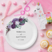 Assiettes En Carton Aquarelle Florale violet Script Mariage Réception (Fête)