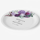 Assiettes En Carton Aquarelle Florale violet Script Mariage Réception (Angle)