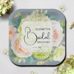Assiettes En Carton Aquarelle Florales Fête des mariées bleu poussiére<br><div class="desc">Les plateaux de papier de douche nuptiale présentent de belles hydrangées blanches et vertes,  des roses roses et crème,  des marguerites,  des petites fleurs et des feuilles sur bleu poussiéreux avec vos détails en lettrage chic. CORRESPONDRE des articles dans notre magasin.</div>