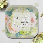 Assiettes En Carton Aquarelle Florales Sage Fête des mariées verte<br><div class="desc">Belle aquarelle blanche et verte hydrangées,  roses rose et crème,  marguerites,  petites fleurs et feuilles sur sauge vert,  personnalisez ces plaques de papier pour votre douche nuptiale,  fiançailles,  mariage ou toute occasion avec vos détails en lettrage chic. CORRESPONDANCE d'objets dans notre collection.</div>