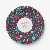 Assiettes En Carton Aquarelle Flower Meadow foncé (Devant)