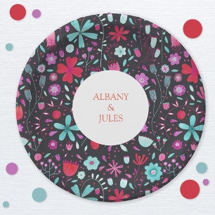 Assiettes En Carton Aquarelle Flower Meadow foncé