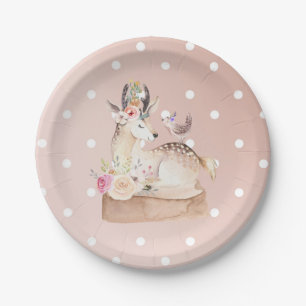 Assiettes En Carton Aquarelle forêt de bois cerf et oiseau shower de b