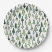 Assiettes En Carton  Aquarelle Forêt d'hiver de pins rustiques  (Devant)