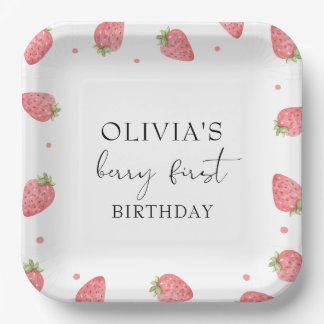 Assiettes En Carton Aquarelle fraise 1er anniversaire fête Berry