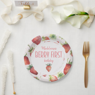 Assiettes En Carton Aquarelle fraise 1er Berry Premier anniversaire