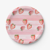 Assiettes En Carton Aquarelle fraise rayures roses (Devant)