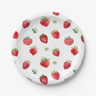 Assiettes En Carton Aquarelle Fruits fraises et fleurs fraises