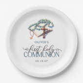 Assiettes En Carton Aquarelle Garçon première sainte communion (Devant)