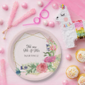 Assiettes En Carton Aquarelle Géométrique Blush rose n bleu marine Flo (Fête)