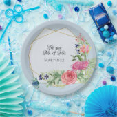 Assiettes En Carton Aquarelle Géométrique Dusty Bleu rose n Navy Flora (Fête)