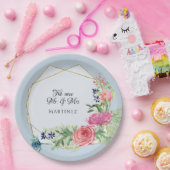 Assiettes En Carton Aquarelle Géométrique Dusty Bleu rose n Navy Flora (Fête)