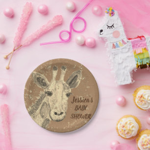 Assiettes En Carton Aquarelle Giraffe Safari Jungle Baby shower mignon