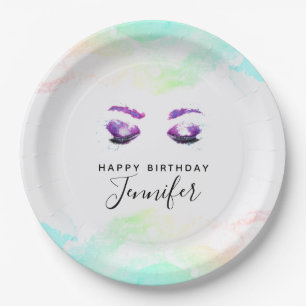 Assiettes En Carton Aquarelle glamour aux yeux et aux bouillons pourpr
