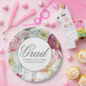 Assiettes En Carton Aquarelle Grad Floral Élégant Graduation Moderne (Fête)
