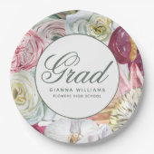 Assiettes En Carton Aquarelle Grad Floral Élégant Graduation Moderne (Devant)