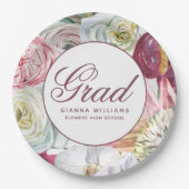 Assiettes En Carton Aquarelle Grad Floral Élégant Graduation Moderne (Devant)