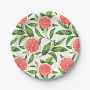 Assiettes En Carton Aquarelle Grapefruits et Motif de verdure