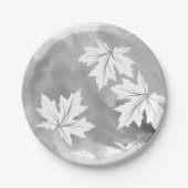 Assiettes En Carton Aquarelle gris moderne et feuilles d'érable (Devant)