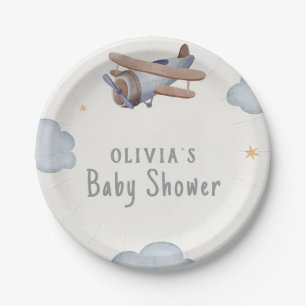 Assiettes En Carton Aquarelle Grise Et Beige Baby shower