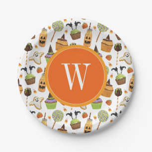 Assiettes En Carton Aquarelle Halloween Cupcakes et Sweets Monogramme