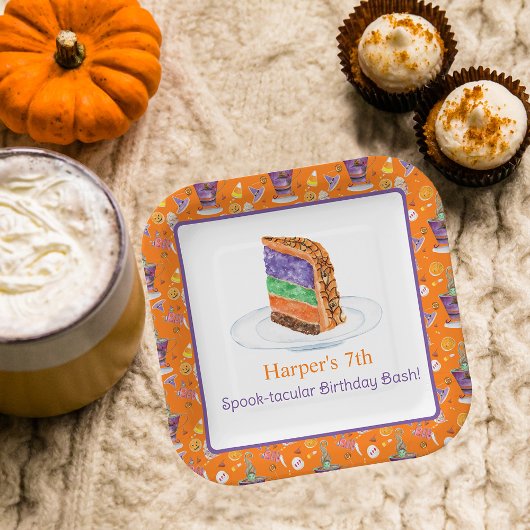 Assiettes En Carton Aquarelle Halloween Merci de gâteau d'anniversaire