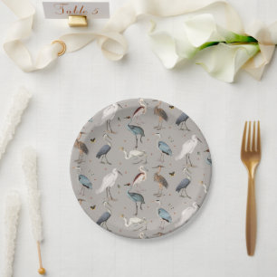 Assiettes En Carton Aquarelle Heron Bird Egret Nature Motif