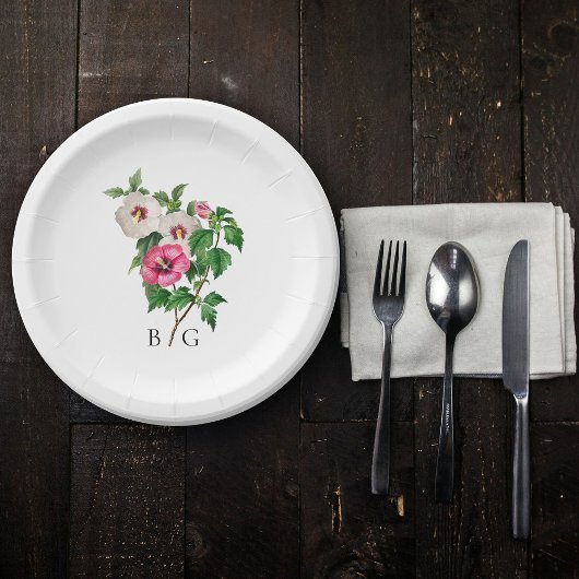 Assiettes En Carton Aquarelle Hibiscus Tropical Mariage d'été