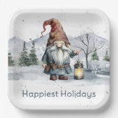 Assiettes En Carton Aquarelle hiver Gnome de Noël (Recto)