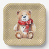 Assiettes En Carton Aquarelle Hiver Ours En Teddy Sur Pois (Recto)
