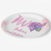 Assiettes En Carton Aquarelle hydrangée deuxième anniversaire (Angle)