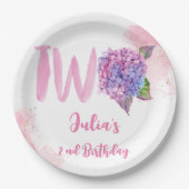 Assiettes En Carton Aquarelle hydrangée deuxième anniversaire (Devant)