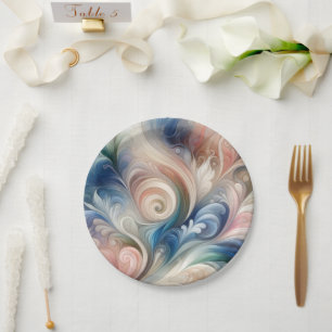 Assiettes En Carton Aquarelle Imaginaire Floral Pastel Bleu & Crème