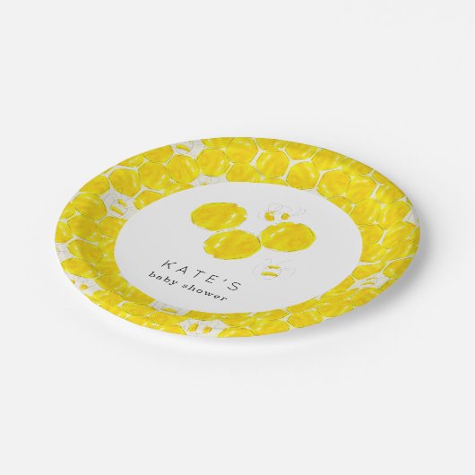 Assiettes En Carton Aquarelle jaune Bumble Bee Beehive Baby shower (Angle)