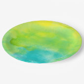 Assiettes En Carton Aquarelle jaune citron et bleu turquoise (Angle)
