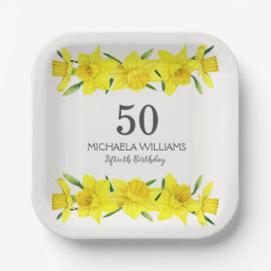 Assiettes En Carton Aquarelle Jaune Daffodil 50e Anniversaire serviett
