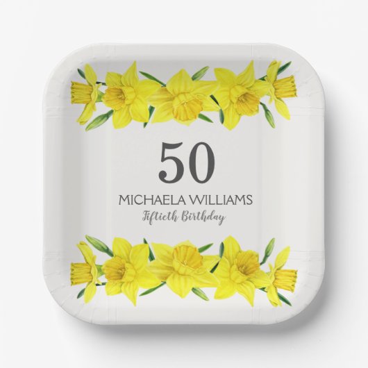 Assiettes En Carton Aquarelle Jaune Daffodil 50e Anniversaire serviett (Recto)